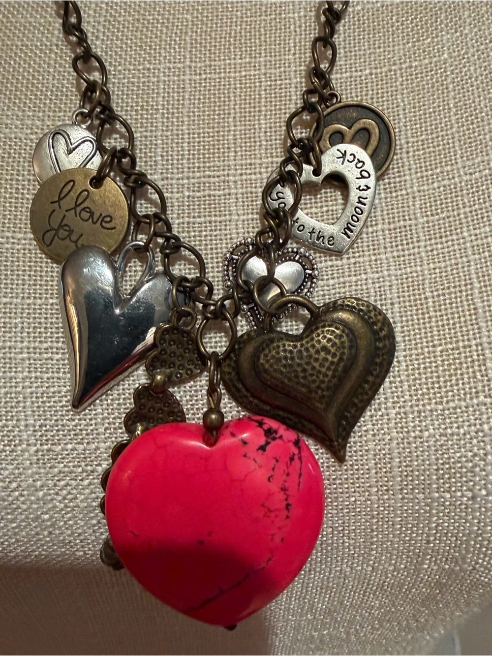 Heart Charm Statement Necklace in Pink.